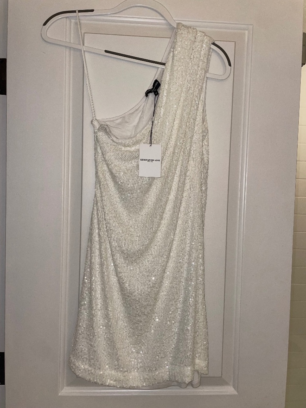 Generation Love Lucette Sequin Dress White Size Small One Shoulder Bodycon Mini